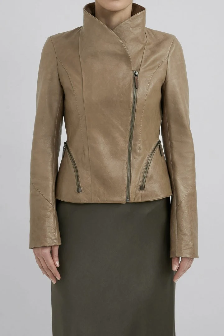 Claire - Beige Lederjacke