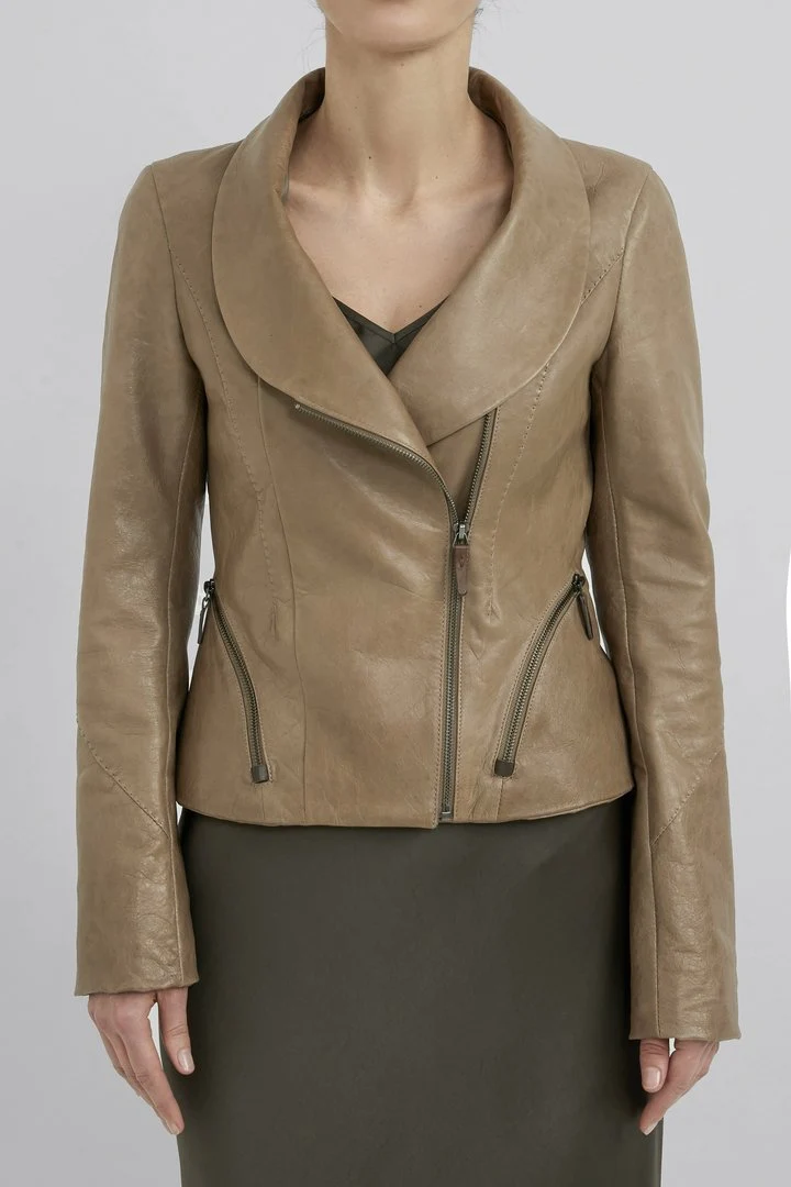 Claire - Beige Lederjacke