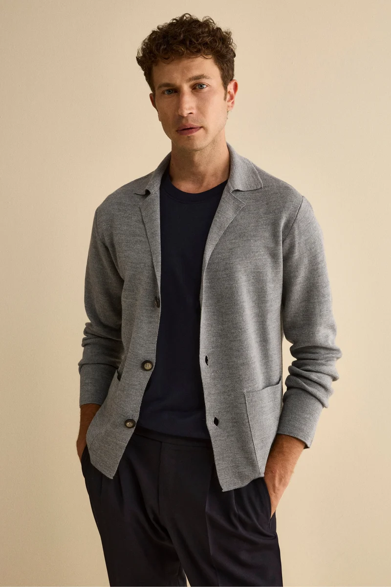 Cardigan con Tasche e Bottoni in Misto Lana - GRIGIO