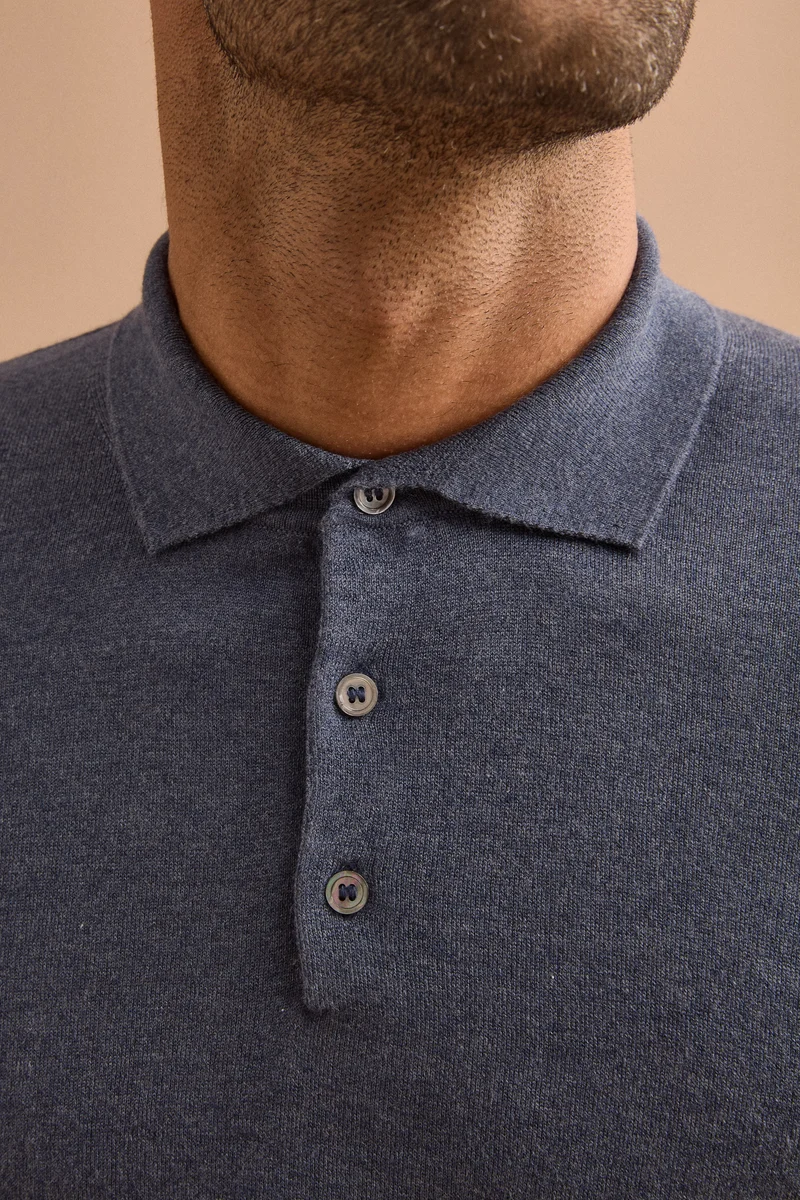 Polo con Bottoni in Seta e Cashmere - BLU GRIGIO