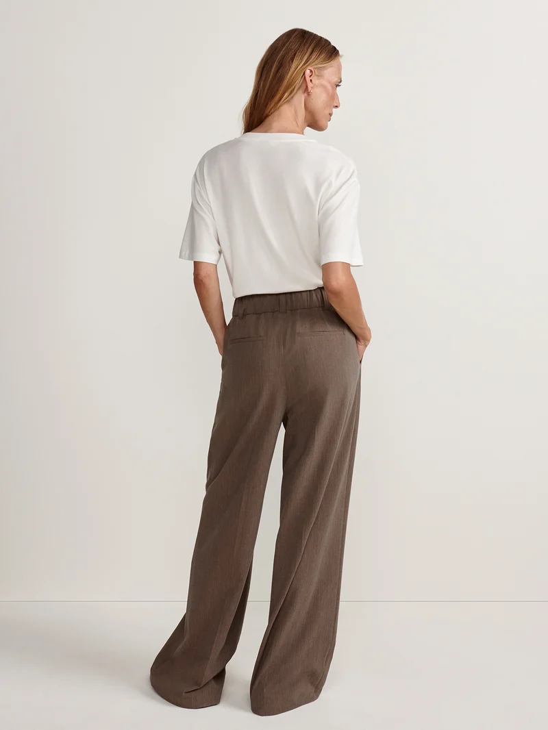 Textured Pinstripe Pleated Wide Leg Trouser Long