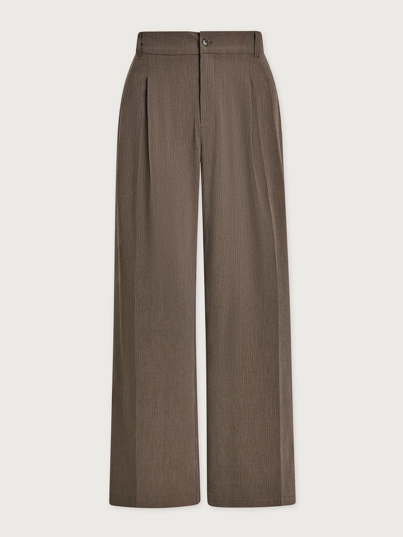 Textured Pinstripe Pleated Wide Leg Trouser Long