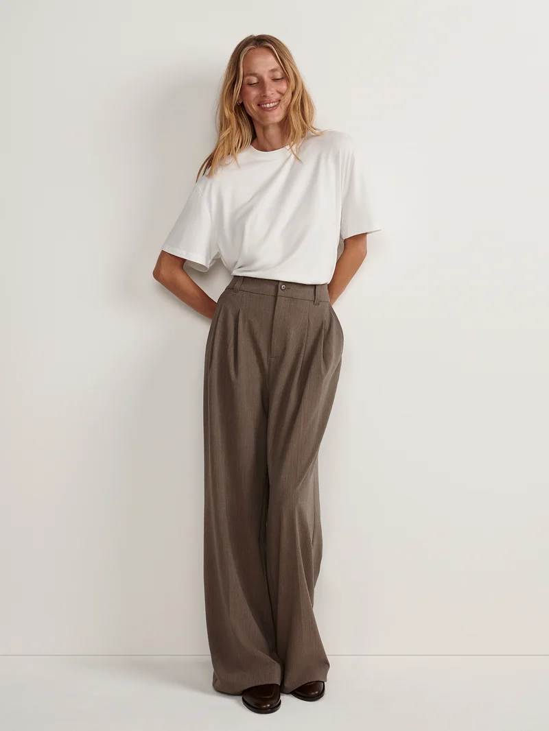 Textured Pinstripe Pleated Wide Leg Trouser Regular