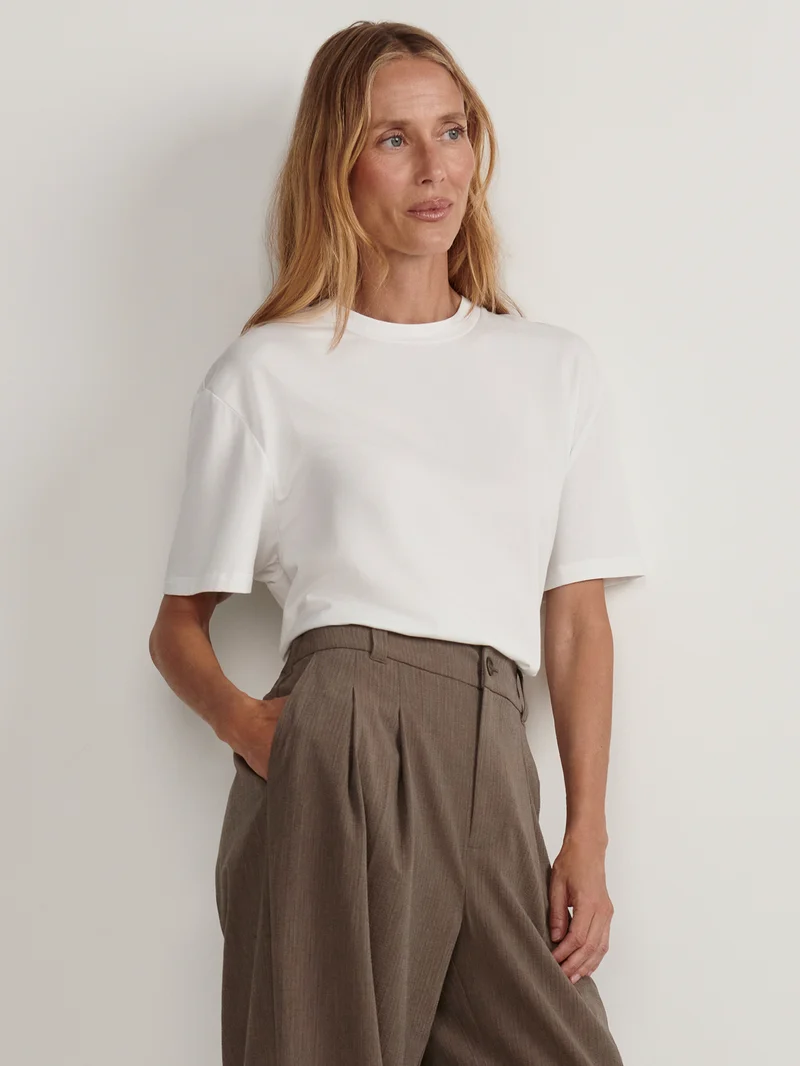 Textured Pinstripe Pleated Wide Leg Trouser Regular