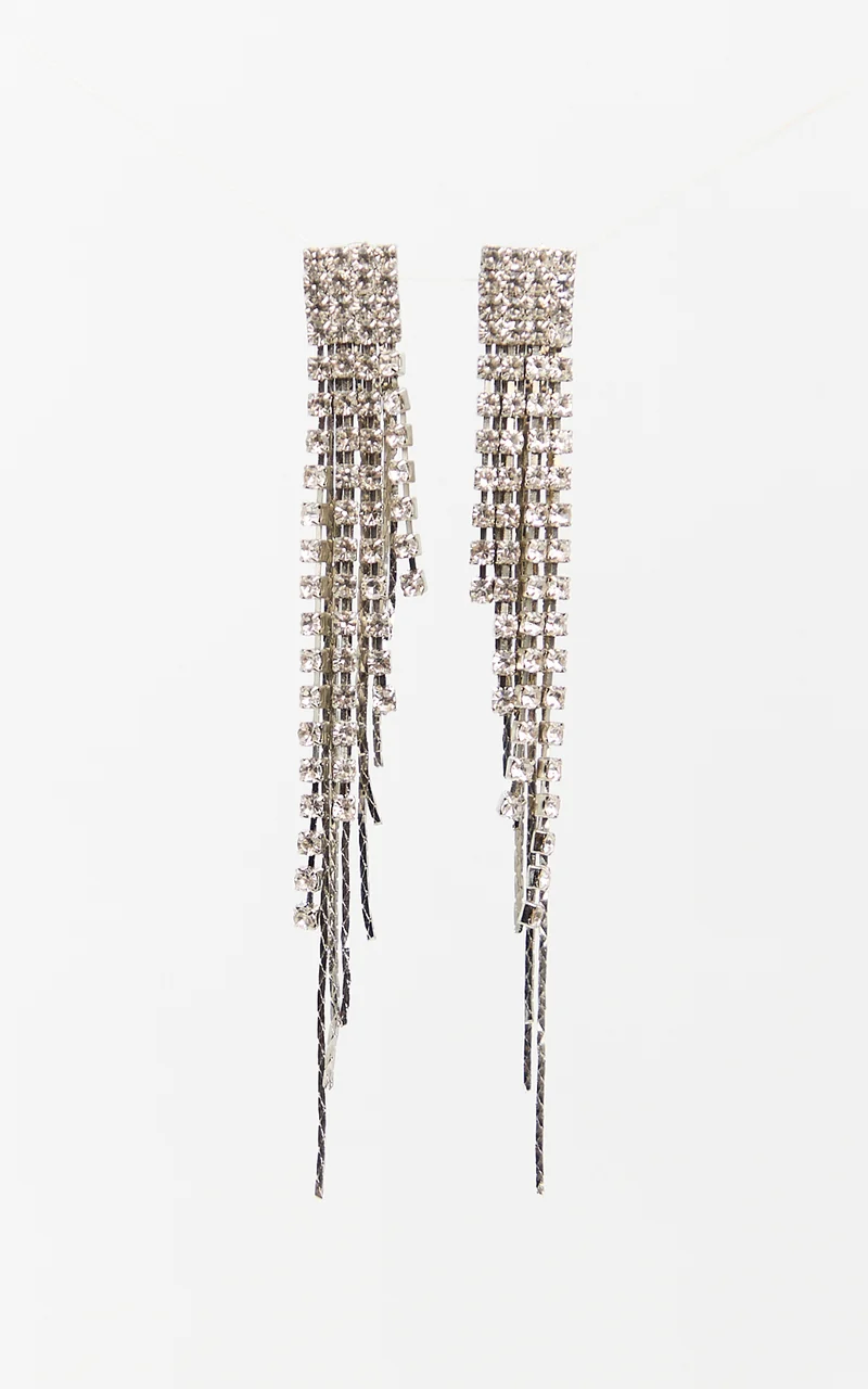 Jaycee Earrings - Statement Diamonte Earrings in Silver