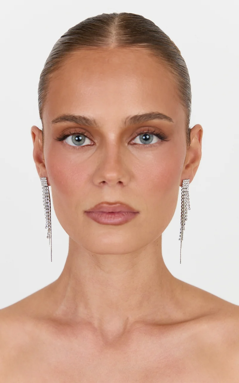 Jaycee Earrings - Statement Diamonte Earrings in Silver
