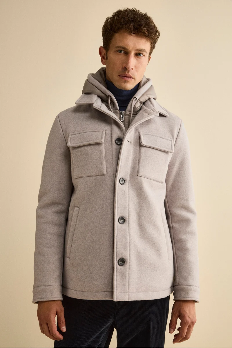 Cappotto Corto in Misto Lana con Pettorina Removibile - GRIGIO CHIARO