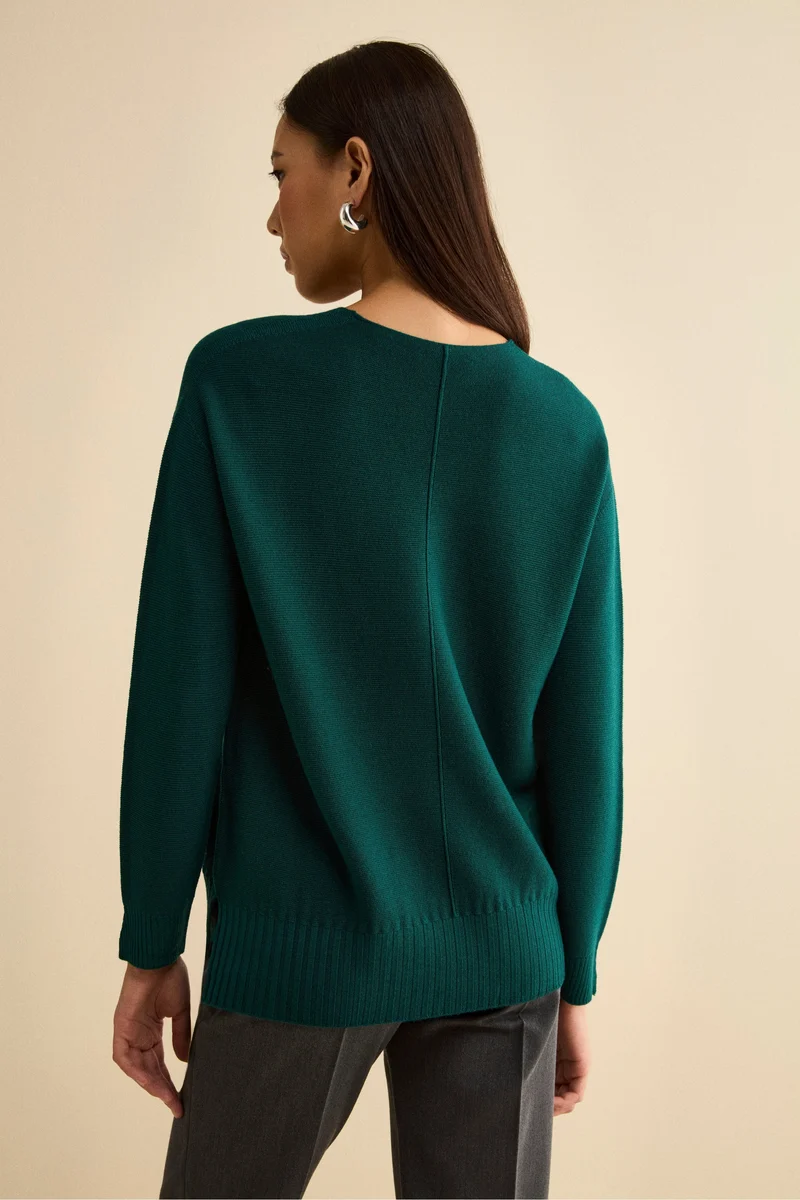 Maglia Over Scollo a V in Lana Merino - VERDE