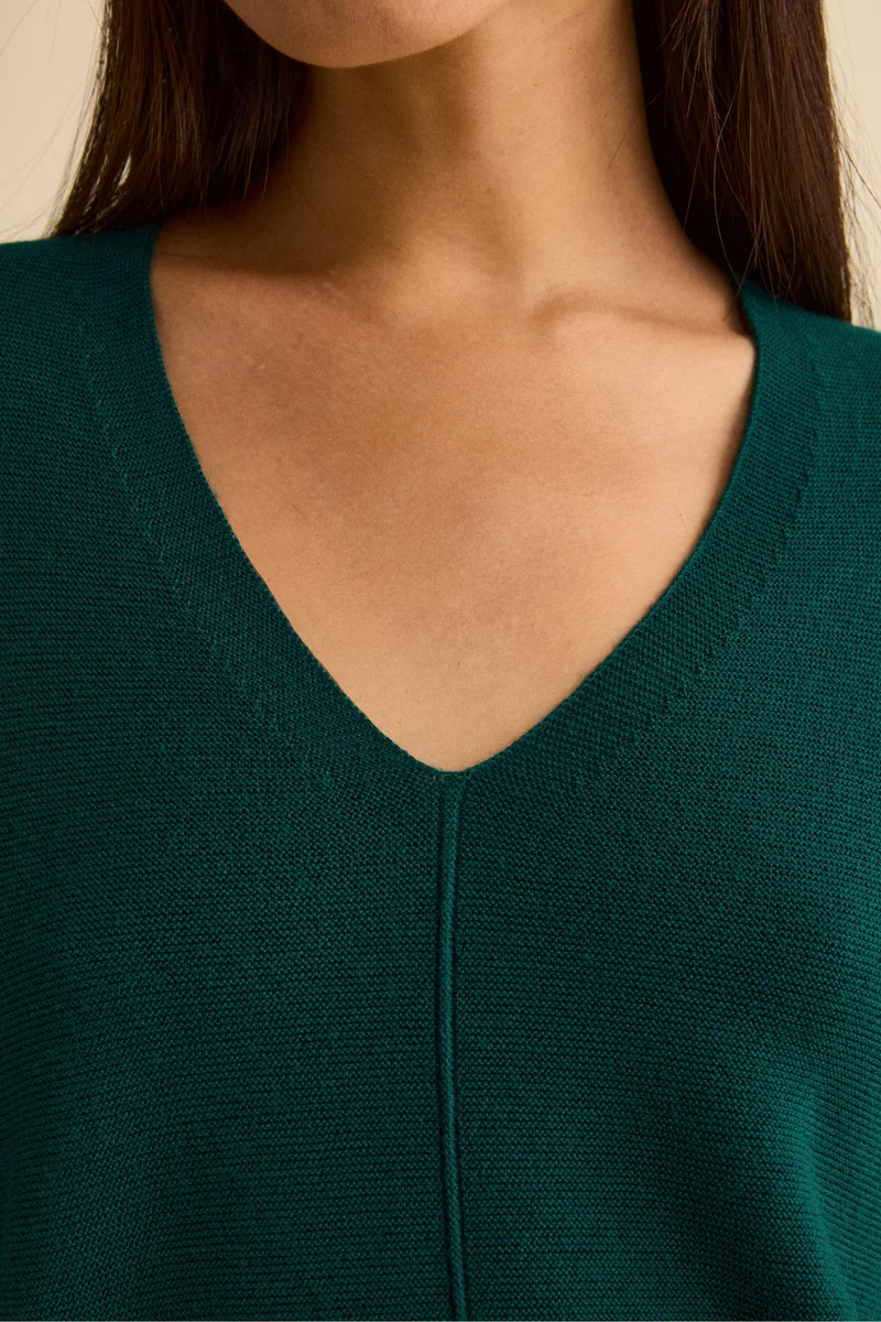 Maglia Over Scollo a V in Lana Merino - VERDE