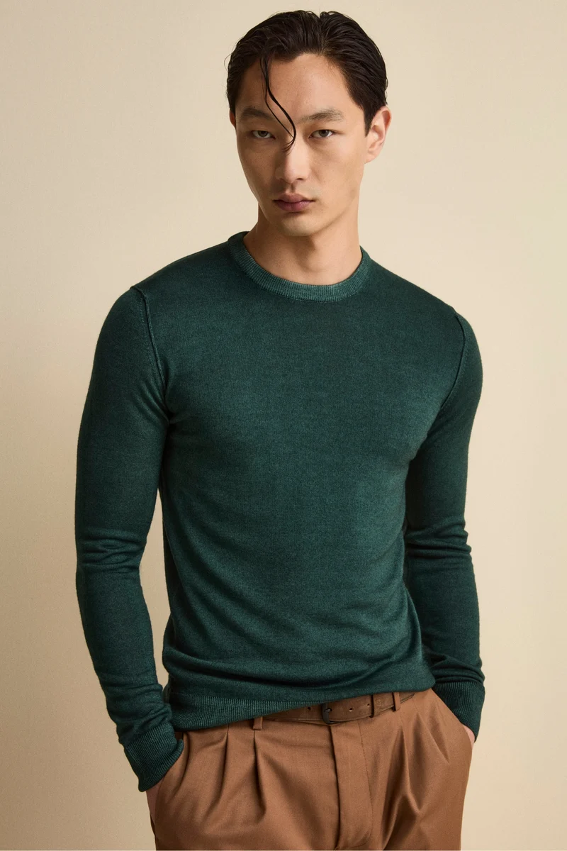 Girocollo in Lana Merino Extrafine - PETROLIO