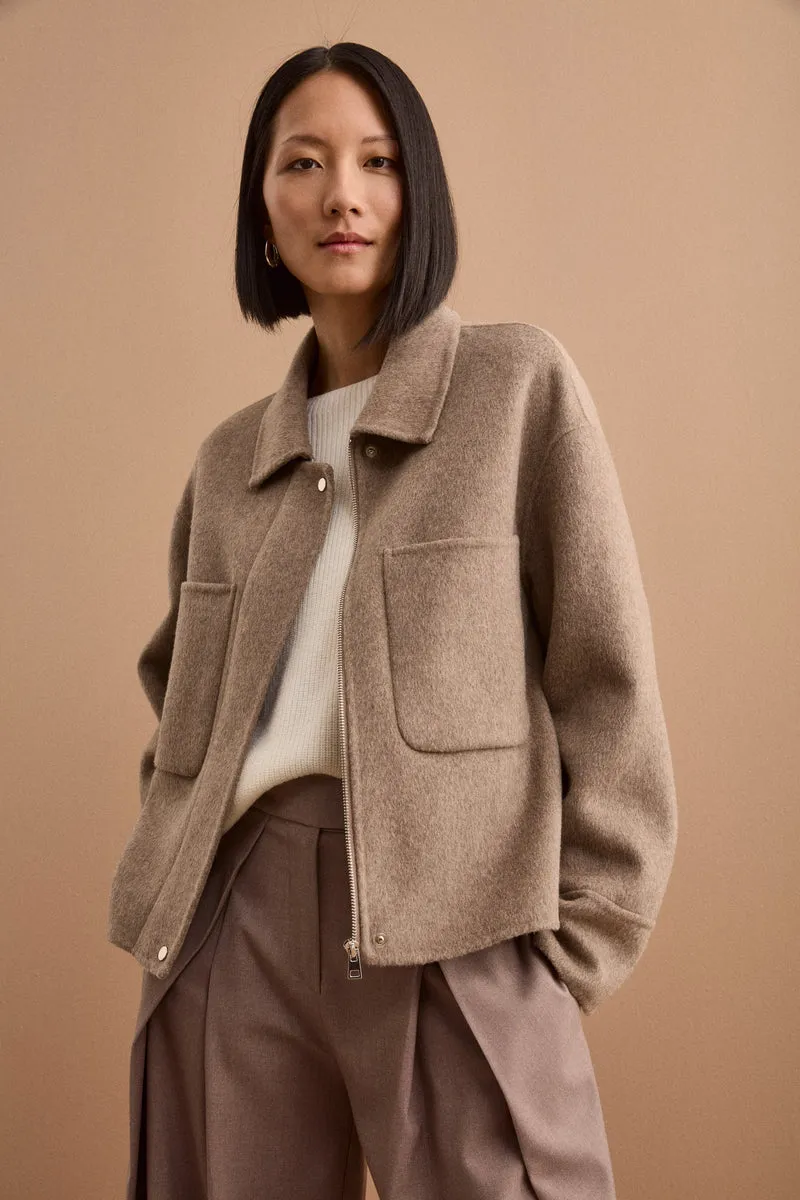 Giubbotto Overshirt Double in Misto Lana e Cashmere - TORTORA