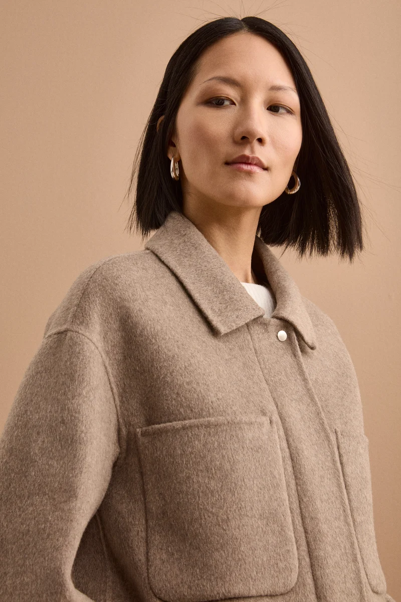 Giubbotto Overshirt Double in Misto Lana e Cashmere - TORTORA