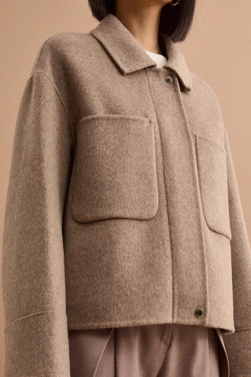 Giubbotto Overshirt Double in Misto Lana e Cashmere - TORTORA