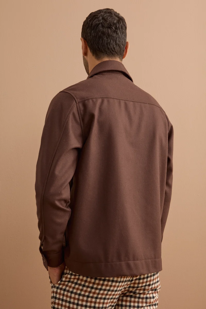 Giubbotto Overshirt in Misto Lana con Tasche - CIOCCOLATO