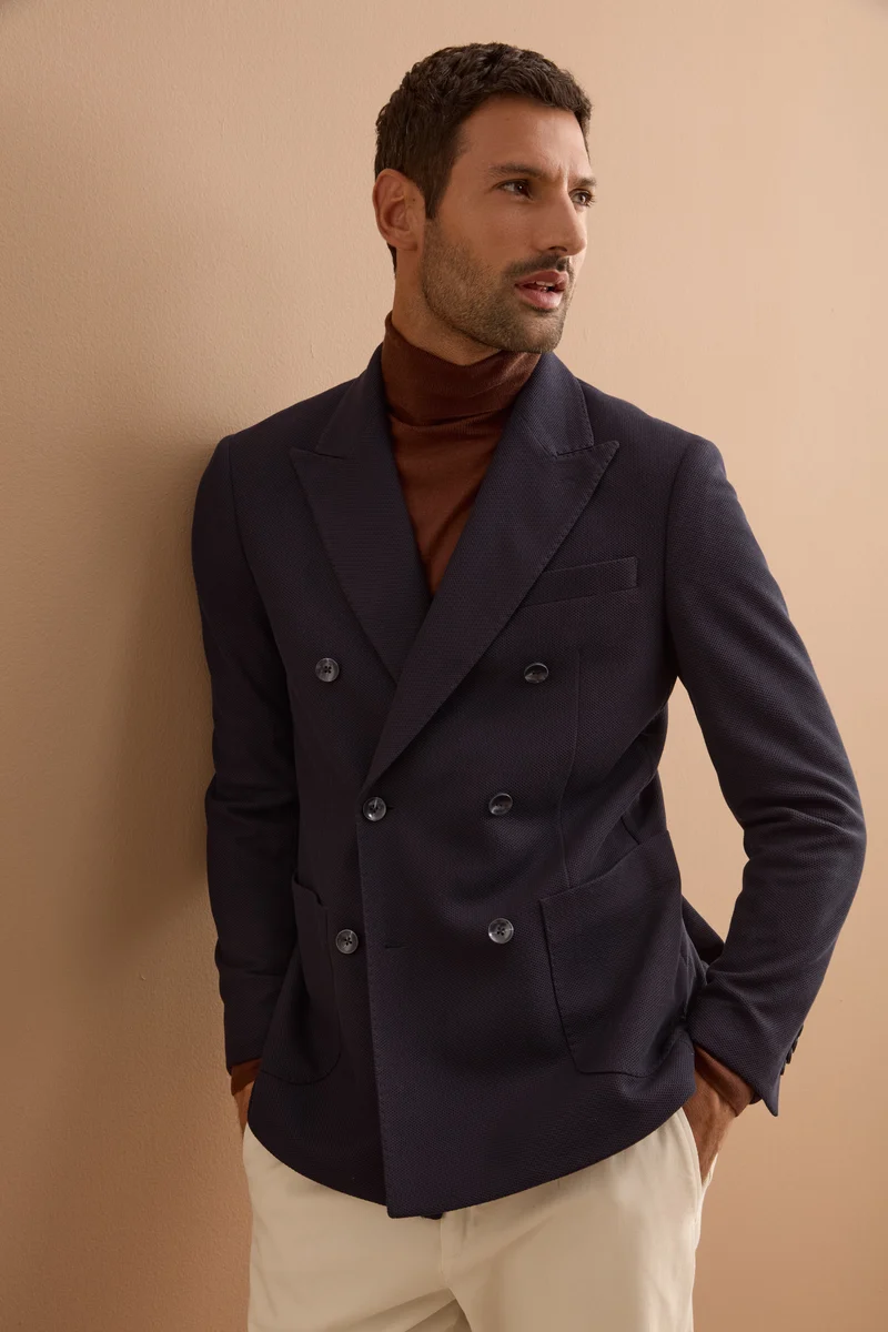 Giacca Doppiopetto Slim Fit Semifoderata - BLU