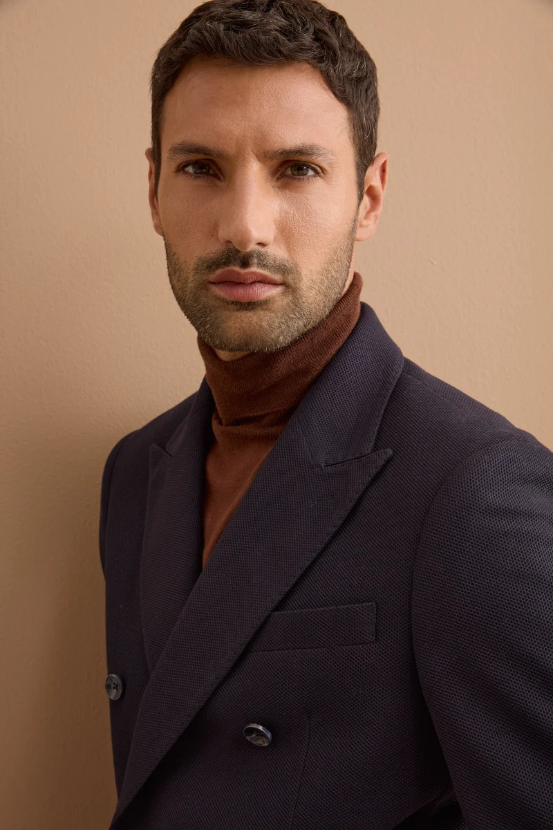 Giacca Doppiopetto Slim Fit Semifoderata - BLU