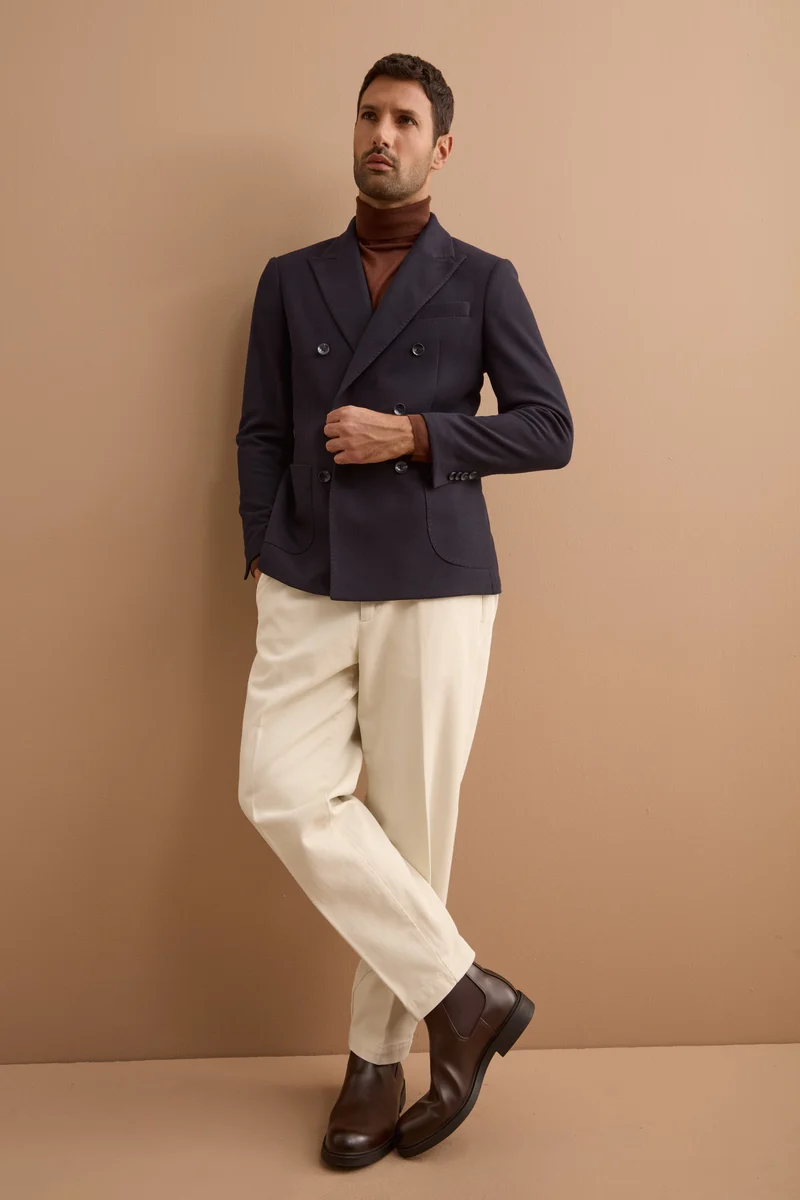 Giacca Doppiopetto Slim Fit Semifoderata - BLU
