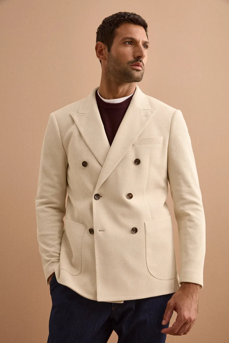 Giacca Doppiopetto Slim Fit Semifoderata - LATTE