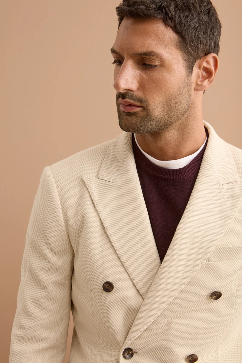 Giacca Doppiopetto Slim Fit Semifoderata - LATTE