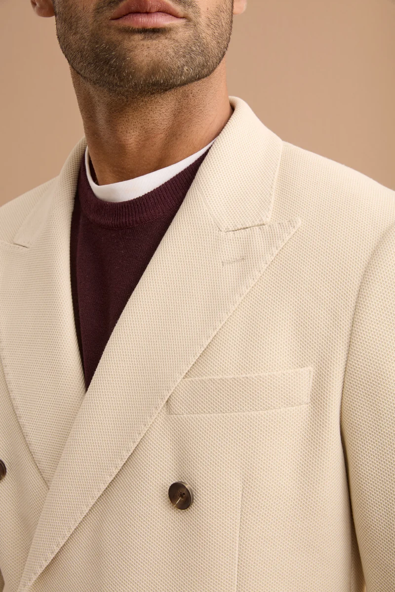 Giacca Doppiopetto Slim Fit Semifoderata - LATTE