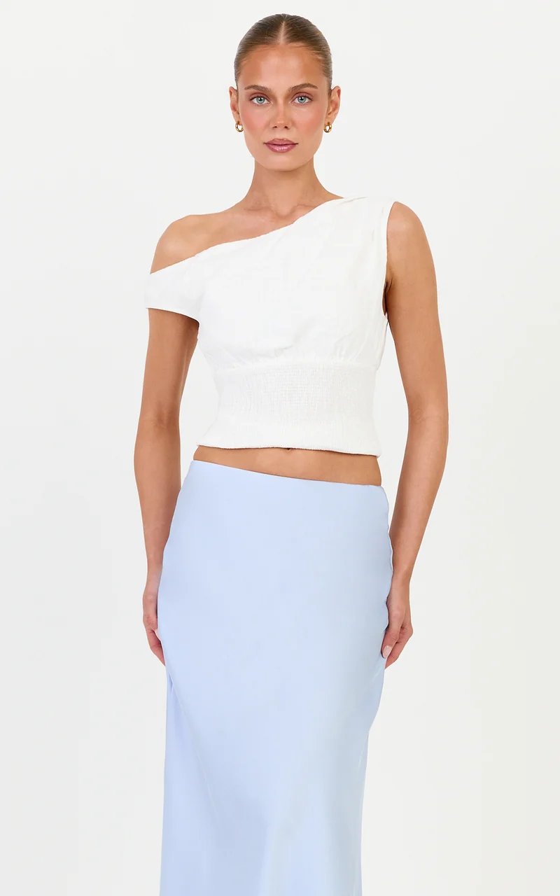 Juniper Top - Off Shoulder Smocked Waist Top in Off White