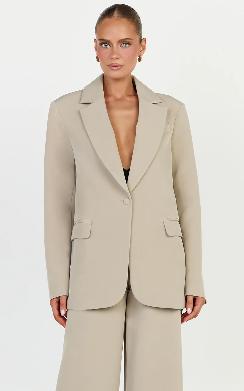 Selena Blazer - Oversized Single Breasted Blazer in Neutral