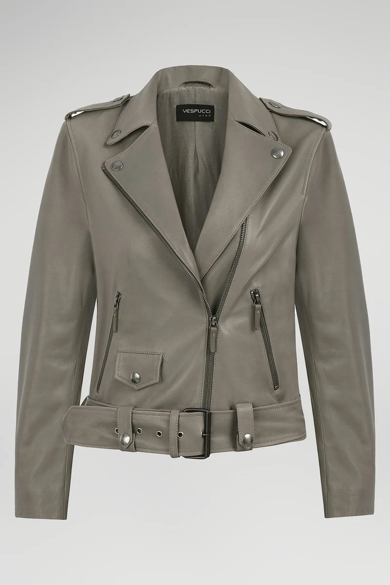 Graue Lederjacke