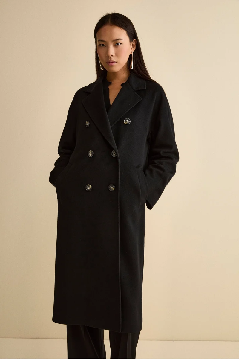 Cappotto Over Doppiopetto in Puro Cashmere - NERO