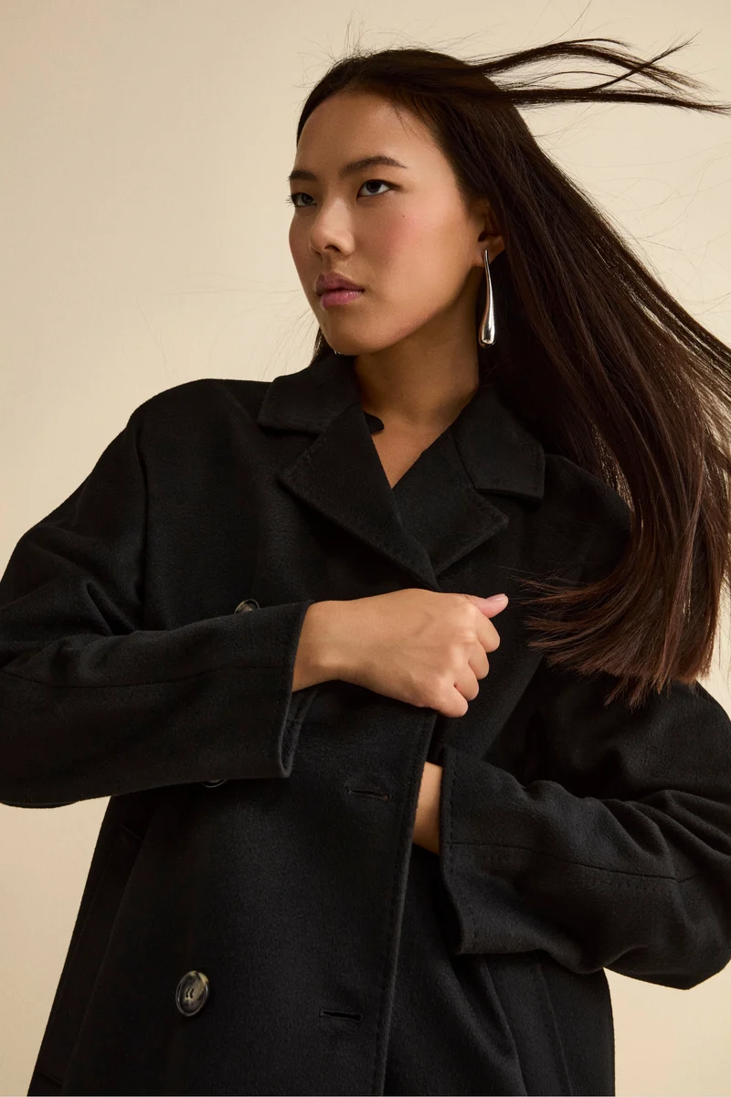 Cappotto Over Doppiopetto in Puro Cashmere - NERO