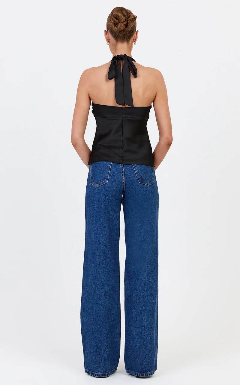 Nellie Top - Twisted Sweetheart Halter Neck Top in Black