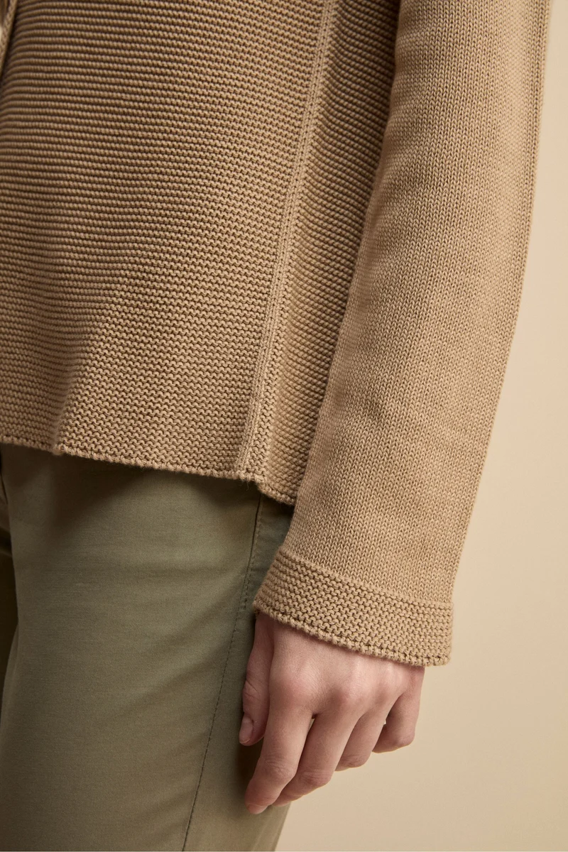 Cardigan Links Scollo a V in Cotone - BEIGE