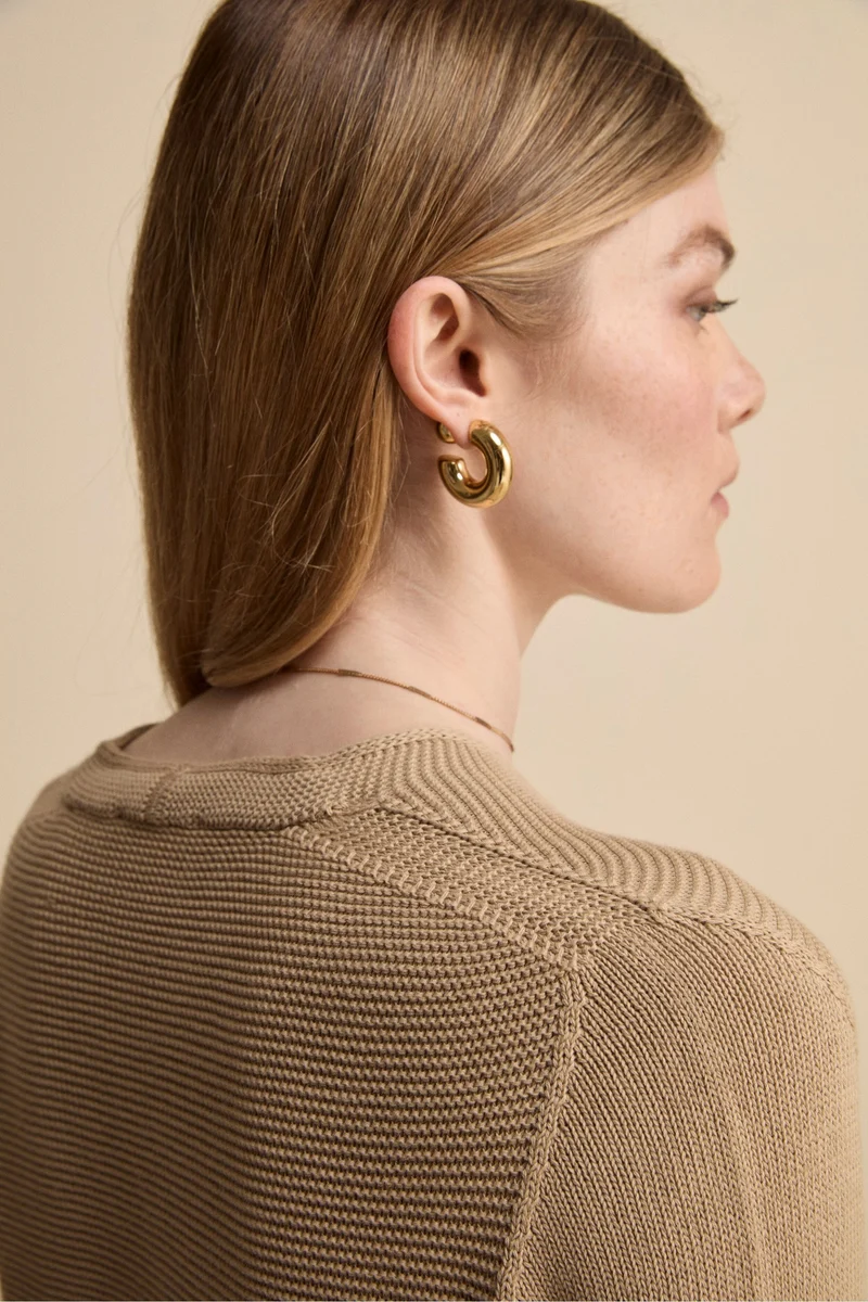 Cardigan Links Scollo a V in Cotone - BEIGE