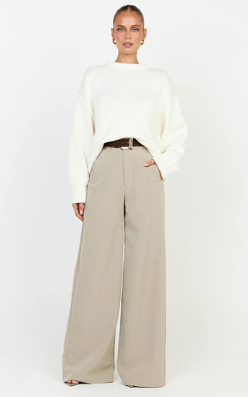 Kira Jumper - Crew Neck Oversized Knit Jumper in White