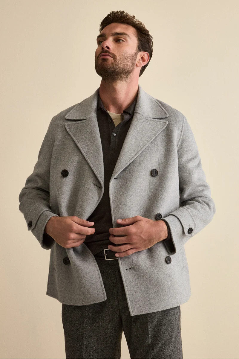 Cappotto Peacoat Doppiopetto in Misto Lana - GRIGIO CHIARO