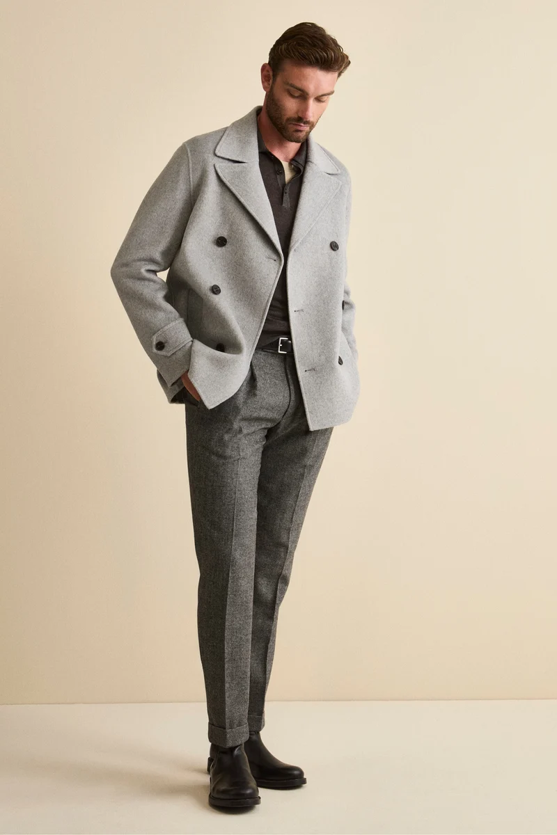 Cappotto Peacoat Doppiopetto in Misto Lana - GRIGIO CHIARO