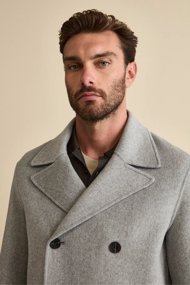 Cappotto Peacoat Doppiopetto in Misto Lana - GRIGIO CHIARO