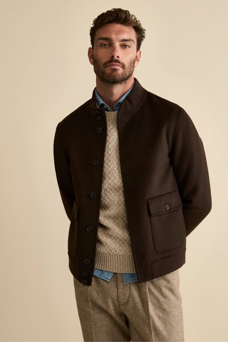 Bomber in Lana con Tasche - MARRONE