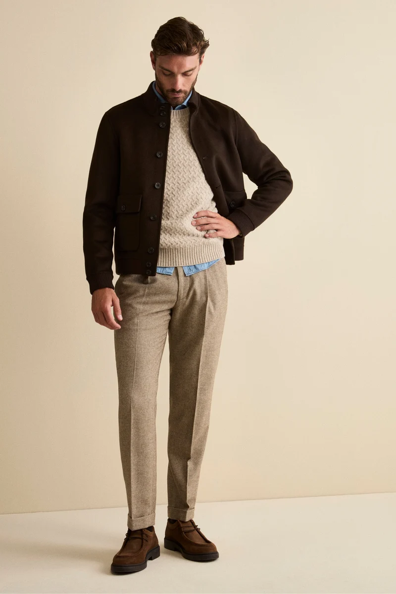 Bomber in Lana con Tasche - MARRONE