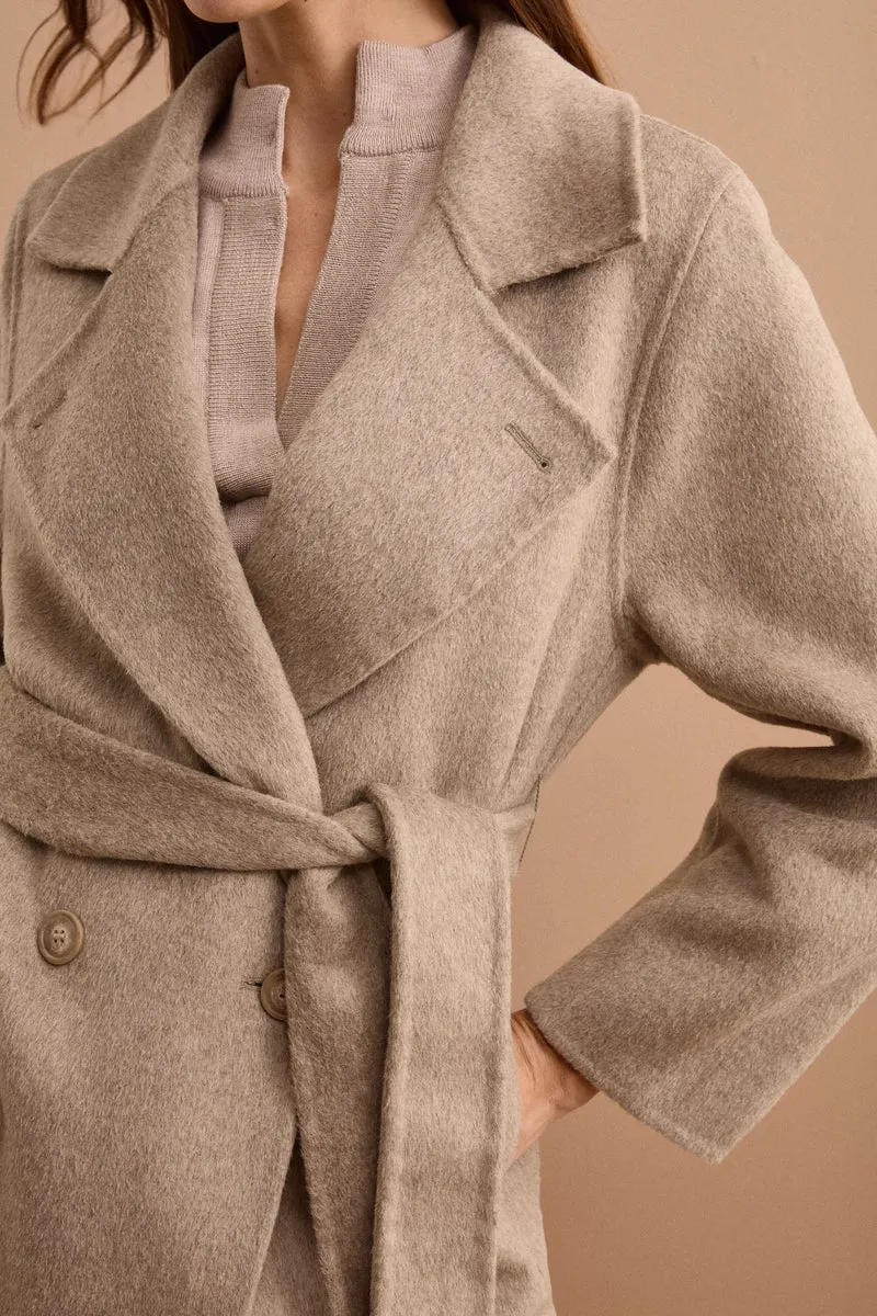 Cappotto Lungo Doppiopetto Sfoderato in Misto Lana - TORTORA