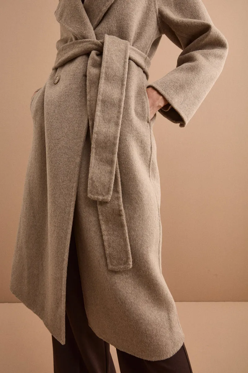 Cappotto Lungo Doppiopetto Sfoderato in Misto Lana - TORTORA