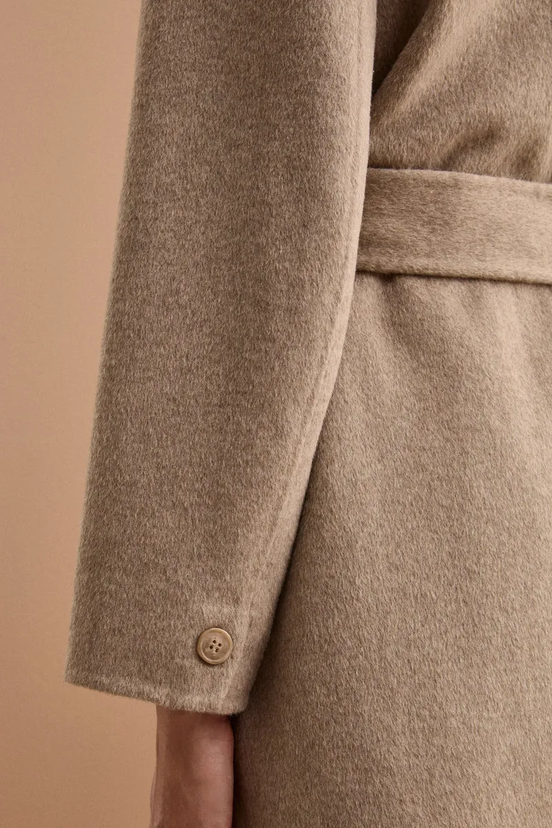 Cappotto Lungo Doppiopetto Sfoderato in Misto Lana - TORTORA