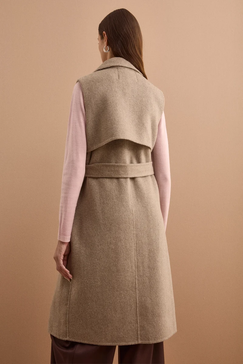 Gilet Lungo Doppiopetto in Misto Lana Double - TORTORA