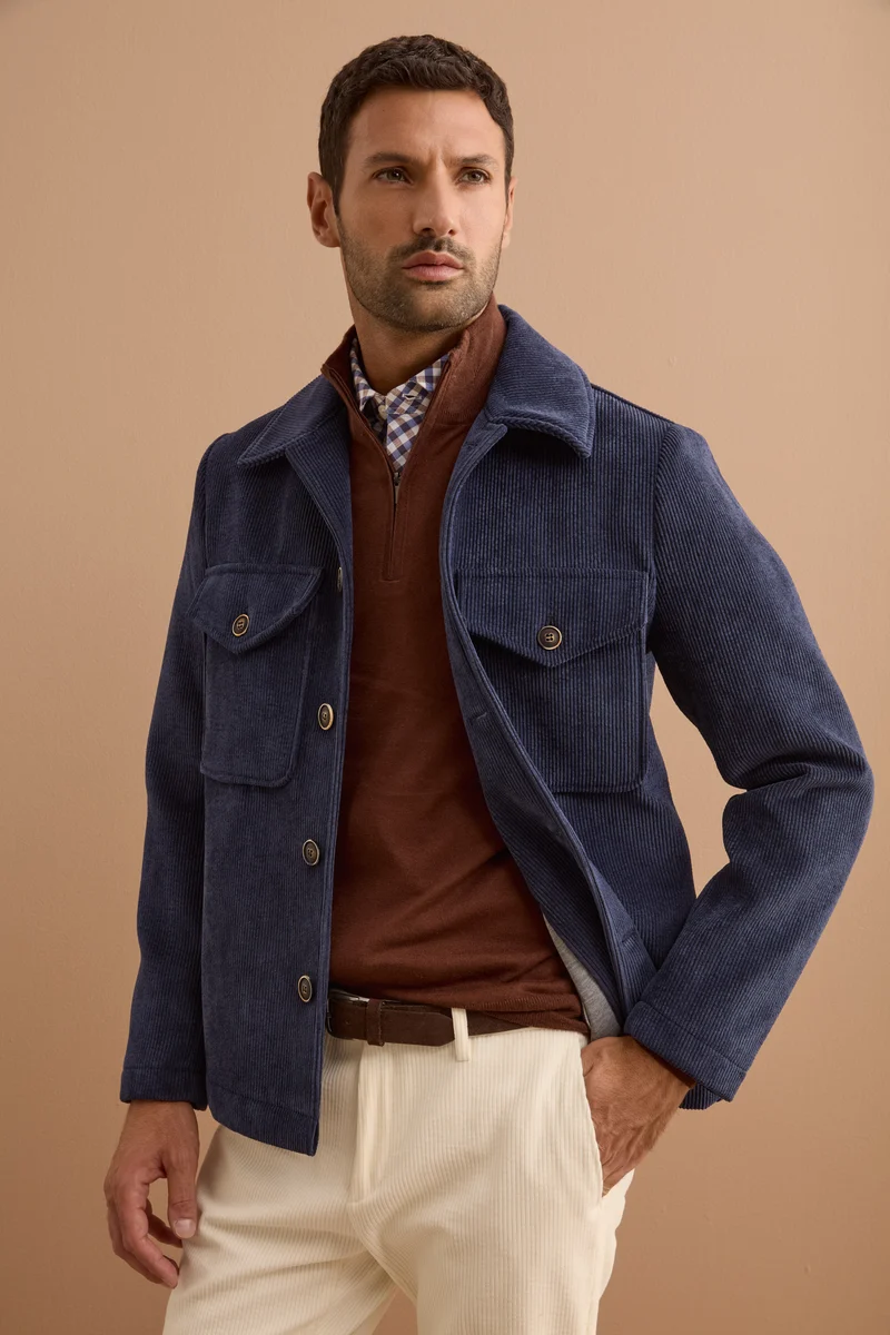 Giubbotto Overshirt in Velluto a Coste - BLU