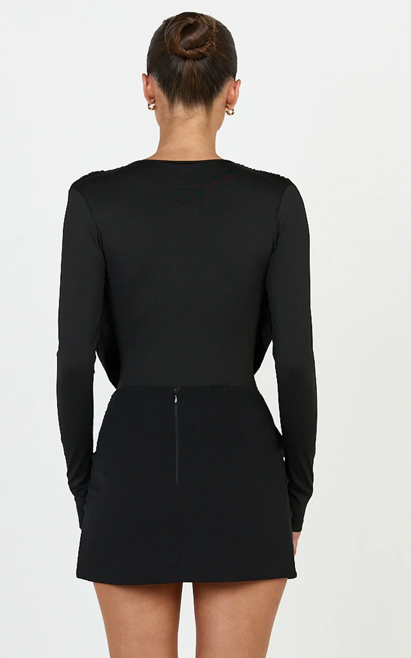 Cosette Bodysuit - Long Sleeve Cowl Neck Bodysuit in Black