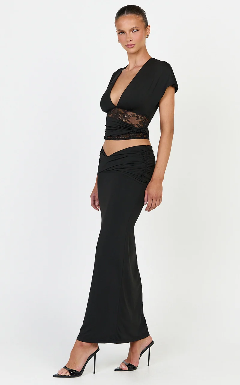 Sienne Top - Twist Overlay Lace Panel Top in Black