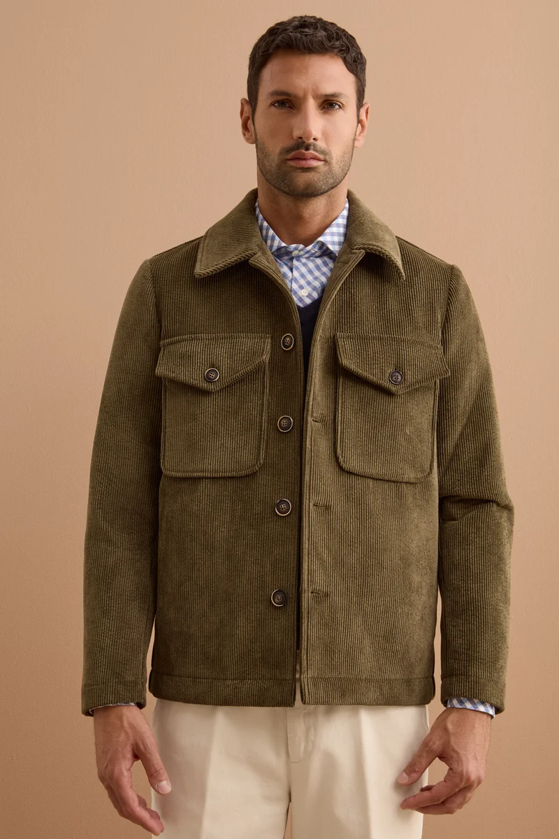 Giubbotto Overshirt in Velluto a Coste - VERDE