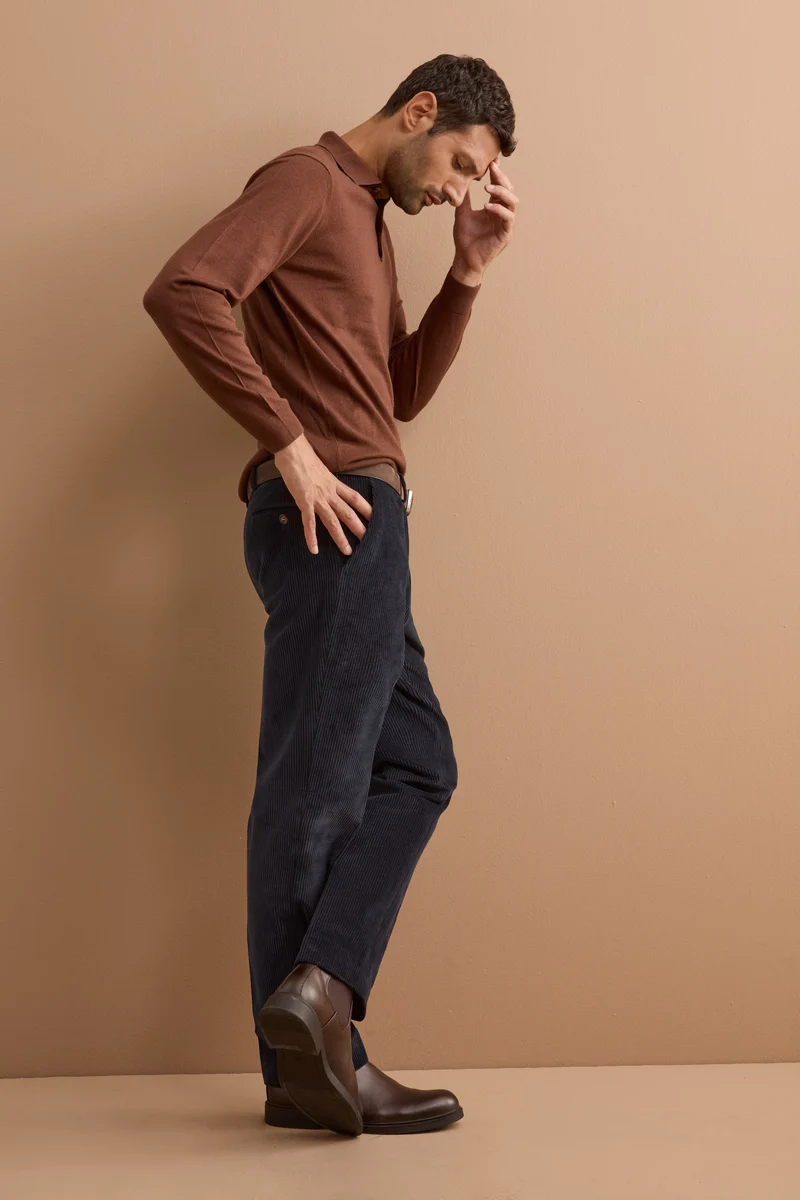 Polo con Bottoni in Seta e Cashmere - MARRONE