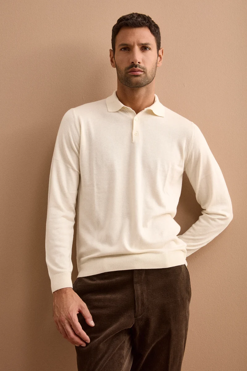 Polo con Bottoni in Seta e Cashmere - AVORIO