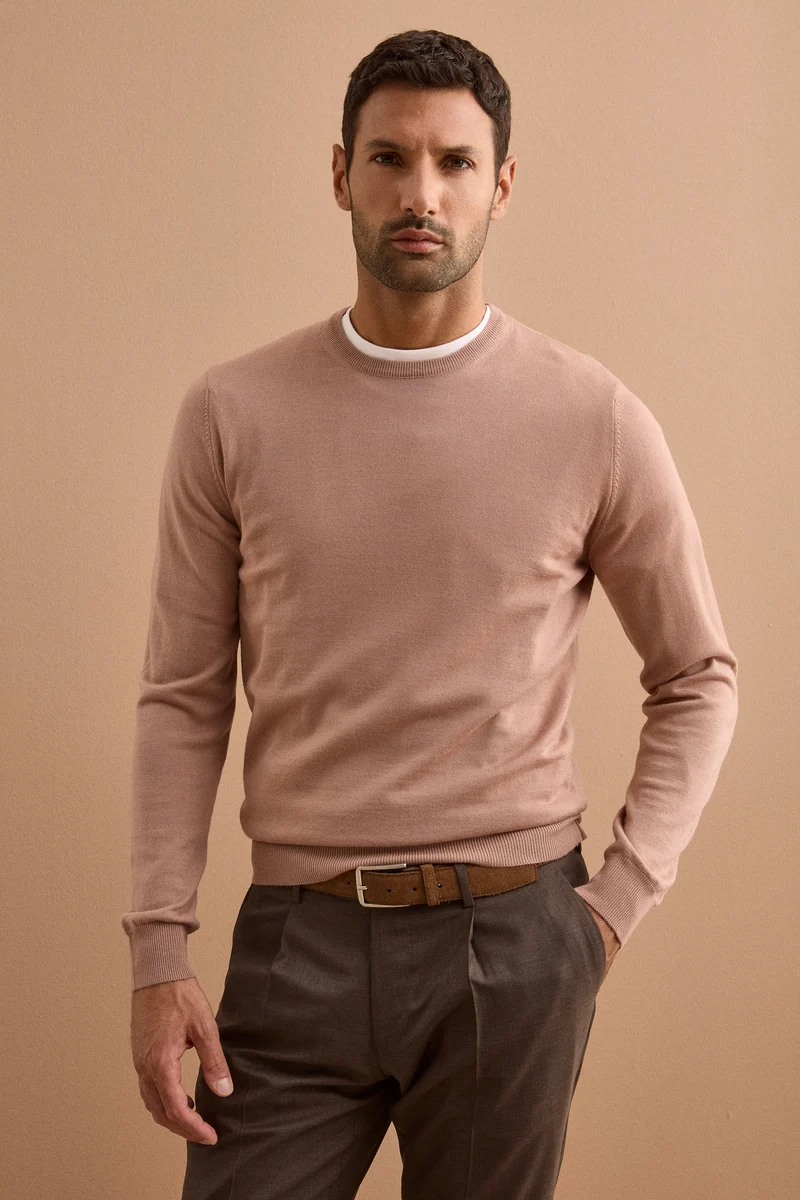 Pullover Girocollo in Lana Merino - ROSA ANTICO