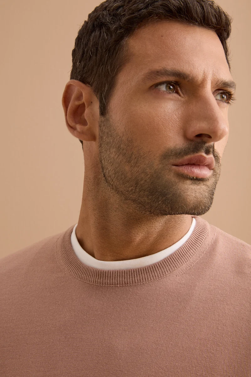 Pullover Girocollo in Lana Merino - ROSA ANTICO